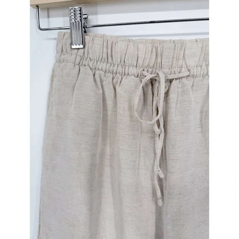 H&M Linen Blend Wide Leg Pants Women XS Tan Drawstring Elastic Waistband